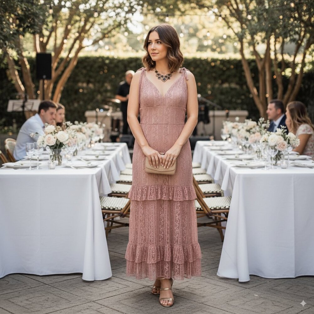 BELLEVUE THE LABEL Florence Lace Maxi Dress	in Dusty Pink Size Small NWT
